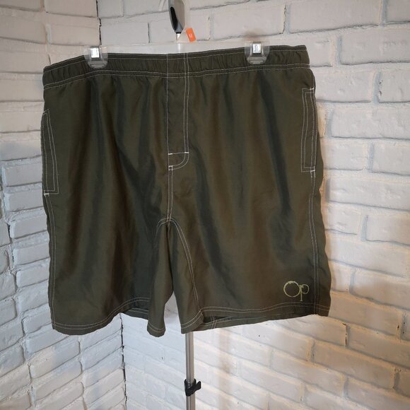 Ocean Pacific Men's Size Large Moss Green Straight Fit Elastic Waist Swim Shorts - Picture 1 of 10